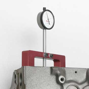 Use the magnetic deck bridge with the 12" Travel dial indicator to measure deep inside blocks