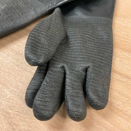 Close-up of textured grip on elbow length hot tank gloves